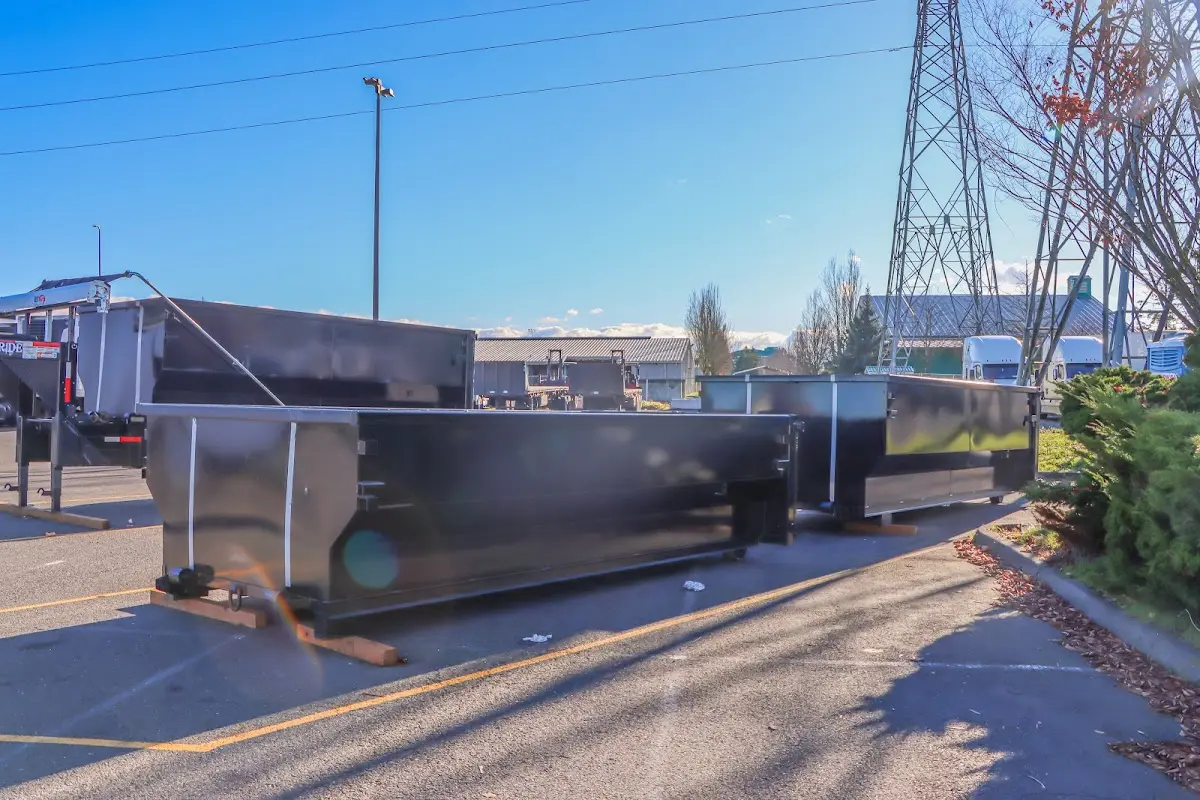 Roll-off dumpster ready for waste disposal at job site for 2 Yard Dumpster Rental in South Beloit